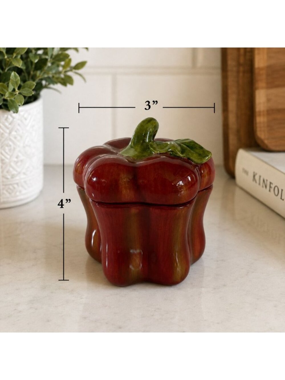 Harry And David Red Bell Pepper Ceramic Condiment Jar Lid Spoon Kitchen Decor